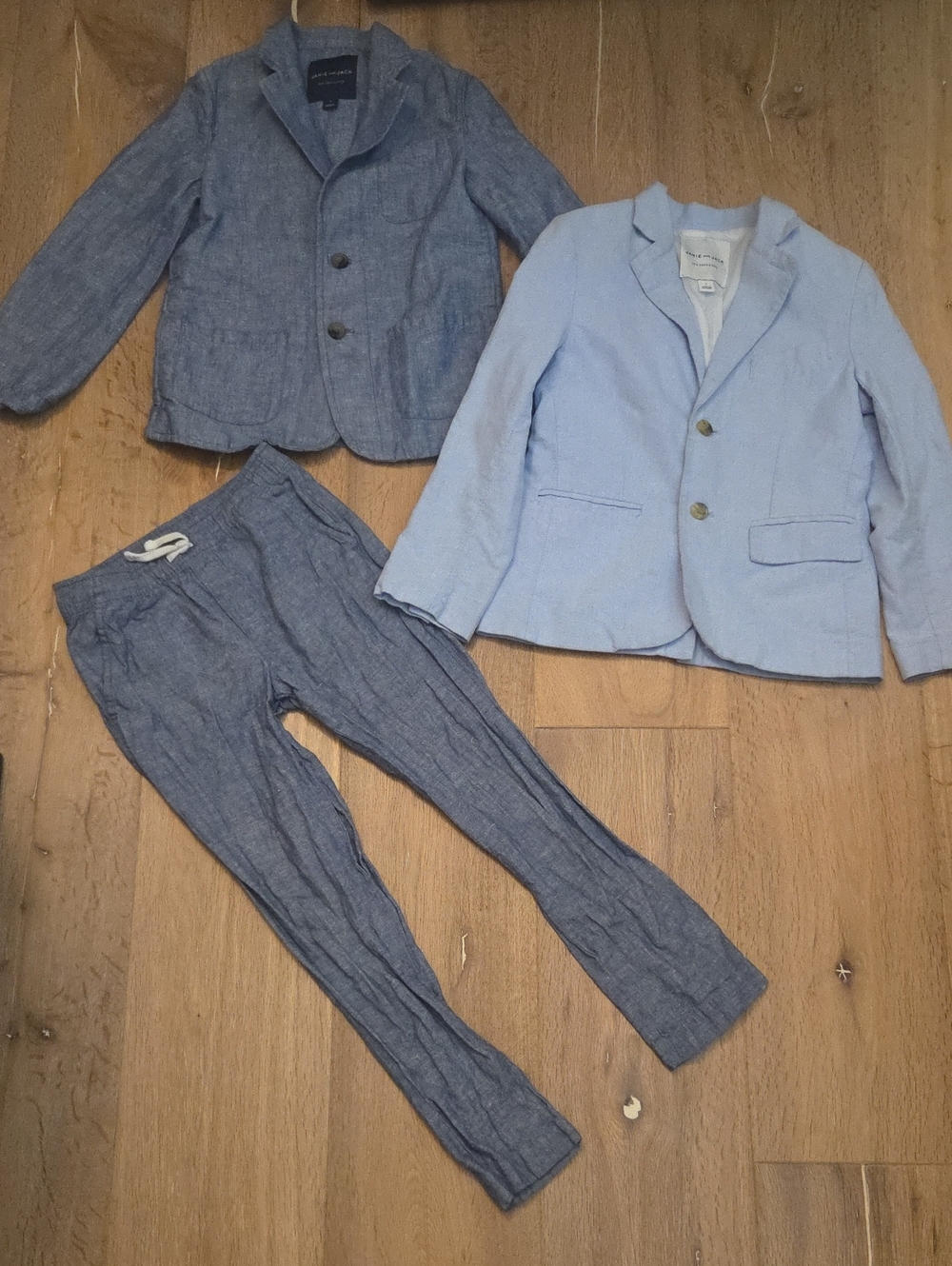 3 Pc Janie And Jack Suit Blue Linen Cotton Jacket Pants 7 FLAW